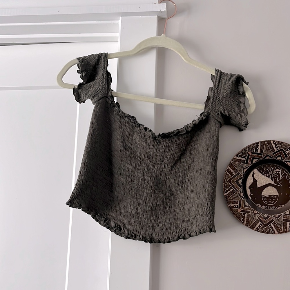Dark green over the shoulder crop top